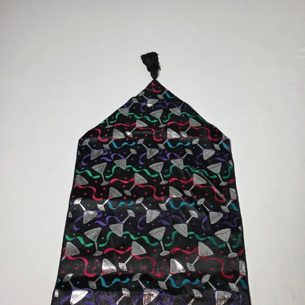 Decorative Table‎ Runner Multicolor Martini Glass Reversible Tassels Retro
